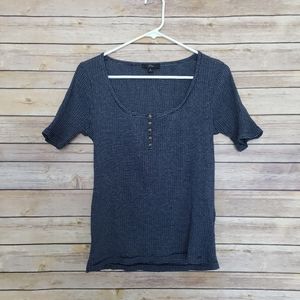 J. Crew Scoop Neck Ribbed Striped Navy and White Henley Small